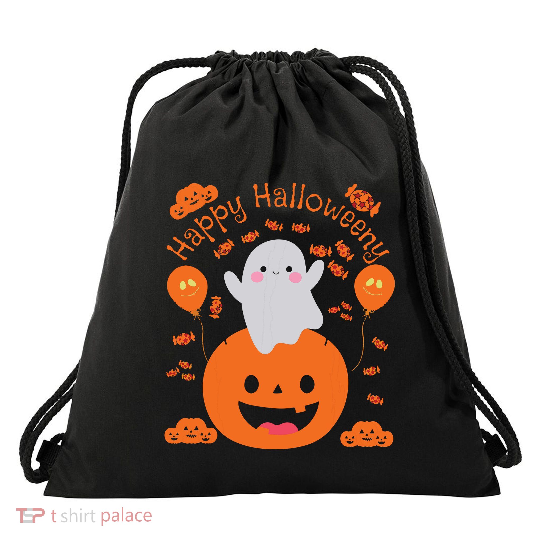 Happy Halloween Y Cute Boy And Girls Costume As A Ghost Drawstring Bag
