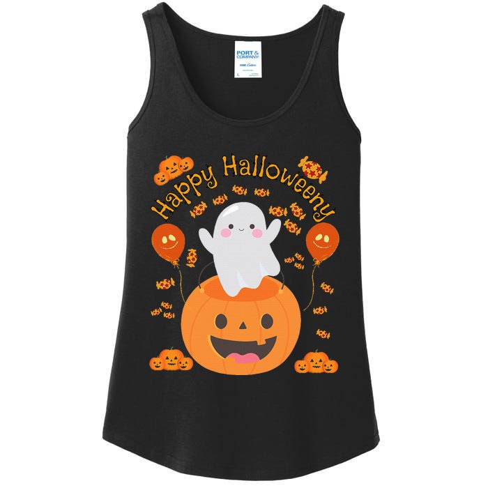 Happy Halloween y Cute Costume as a Ghost Ladies Essential Tank