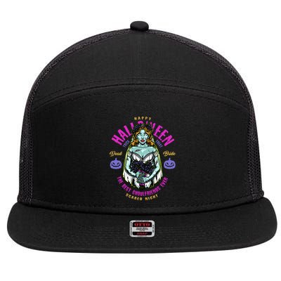 Happy Halloween Zombie Bride Ghoulfriends Zombies Funny 7 Panel Mesh Trucker Snapback Hat
