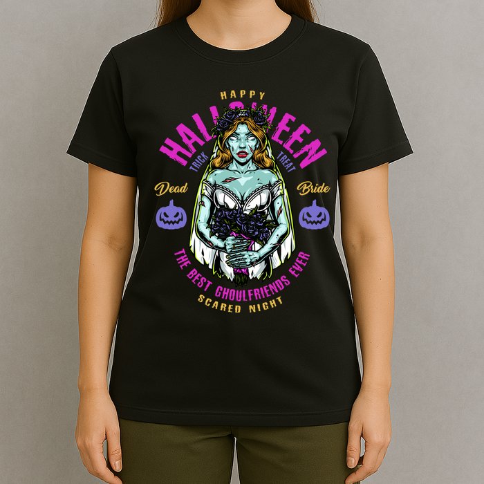 Happy Halloween Zombie Bride Ghoulfriends Zombies Funny T-Shirt
