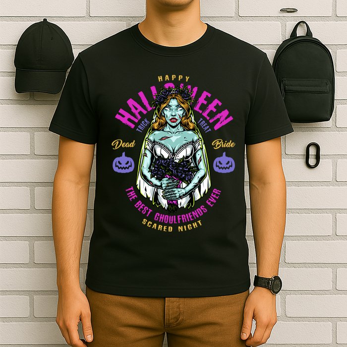Happy Halloween Zombie Bride Ghoulfriends Zombies Funny T-Shirt