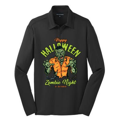 Happy Halloween Zombie Night Silk Touch Performance Long Sleeve Polo