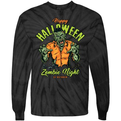 Happy Halloween Zombie Night Tie-Dye Long Sleeve Shirt