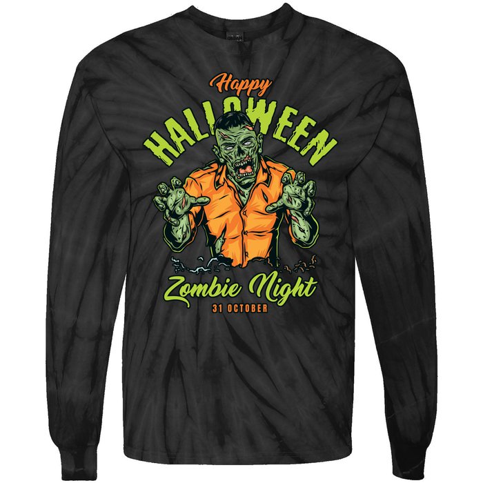 Happy Halloween Zombie Night Tie-Dye Long Sleeve Shirt