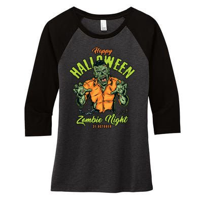 Happy Halloween Zombie Night Women's Tri-Blend 3/4-Sleeve Raglan Shirt