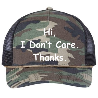 Hi, I Don't Care. Thanks. Retro Rope Trucker Hat Cap