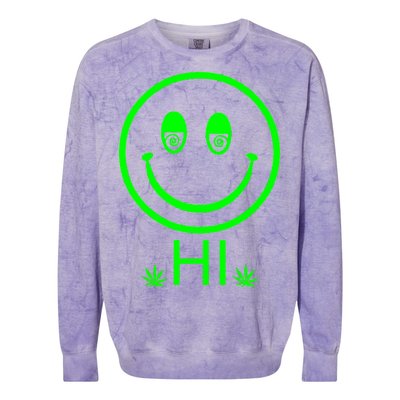 Hi Smiley Face Weed Colorblast Crewneck Sweatshirt