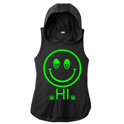 Hi Smiley Face Weed Ladies PosiCharge Tri-Blend Wicking Draft Hoodie Tank