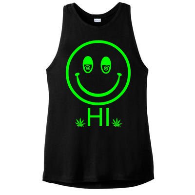 Hi Smiley Face Weed Ladies PosiCharge Tri-Blend Wicking Tank