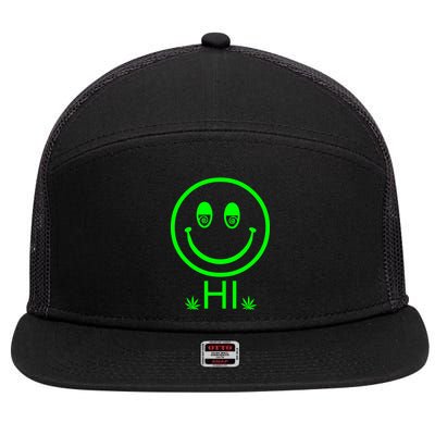 Hi Smiley Face Weed 7 Panel Mesh Trucker Snapback Hat