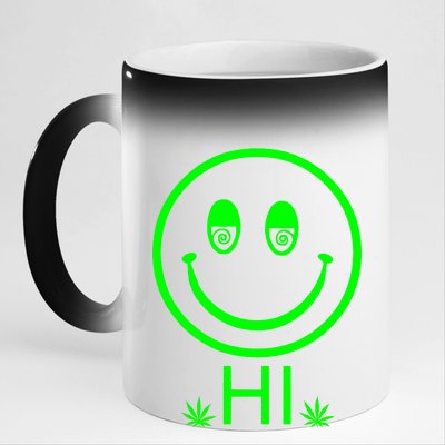 Hi Smiley Face Weed 11oz Black Color Changing Mug