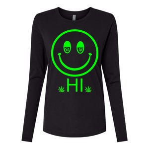 Hi Smiley Face Weed Womens Cotton Relaxed Long Sleeve T-Shirt