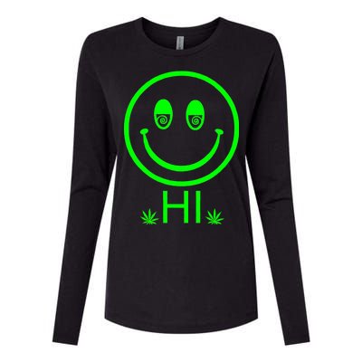 Hi Smiley Face Weed Womens Cotton Relaxed Long Sleeve T-Shirt