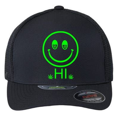 Hi Smiley Face Weed Flexfit Unipanel Trucker Cap