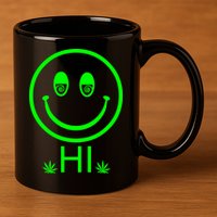 Hi Smiley Face Weed 11oz C Handle Ceramic Mug