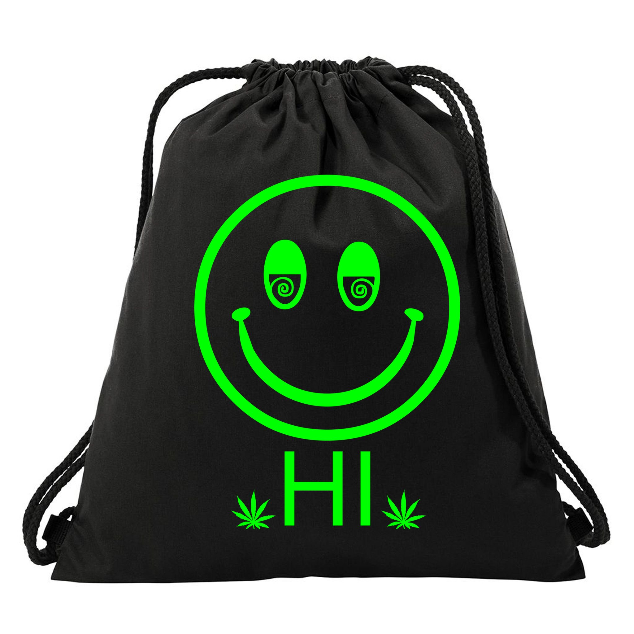 Hi Smiley Face Weed Drawstring Bag