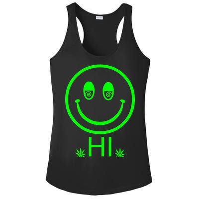 Hi Smiley Face Weed Ladies PosiCharge Competitor Racerback Tank