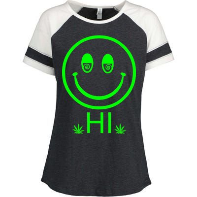 Hi Smiley Face Weed Enza Ladies Jersey Colorblock Tee