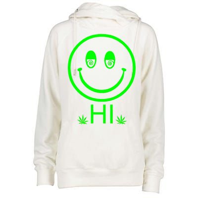 Hi Smiley Face Weed Womens Funnel Neck Pullover Hood