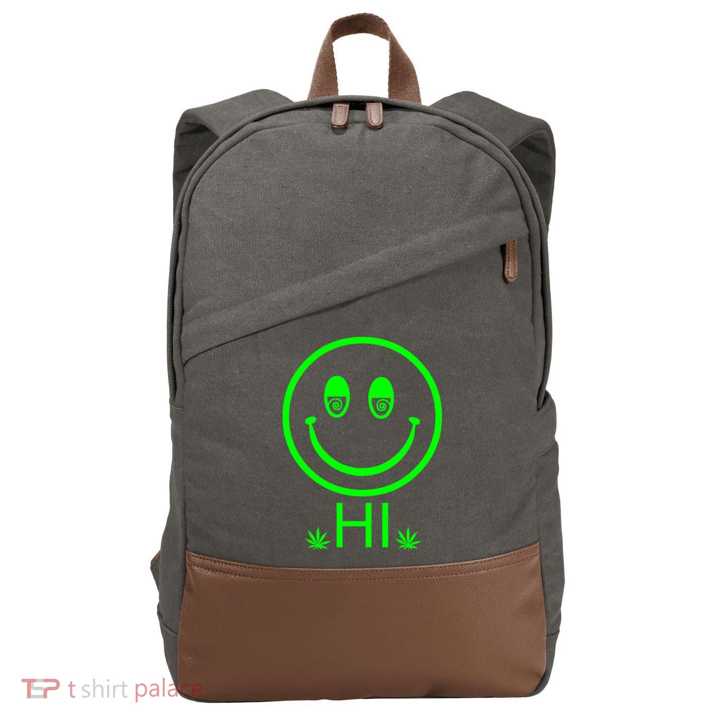 Hi Smiley Face Weed Cotton Canvas Backpack