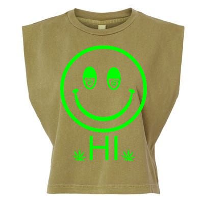 Hi Smiley Face Weed Garment-Dyed Women's Muscle Tee