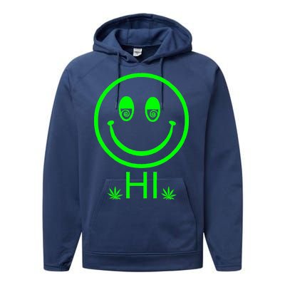 Hi Smiley Face Weed Performance Fleece Hoodie