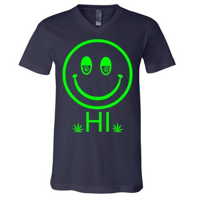 Hi Smiley Face Weed V-Neck T-Shirt