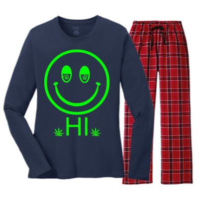 Hi Smiley Face Weed Women's Long Sleeve Flannel Pajama Set 