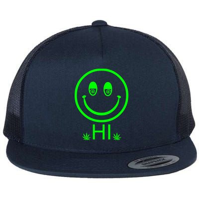 Hi Smiley Face Weed Flat Bill Trucker Hat