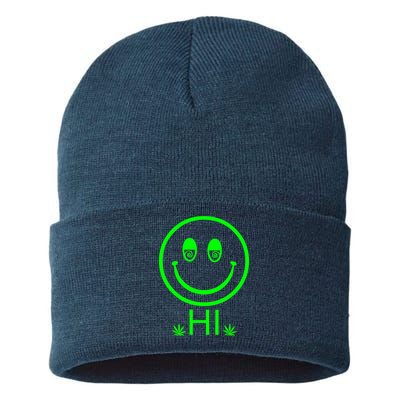 Hi Smiley Face Weed Sustainable Knit Beanie