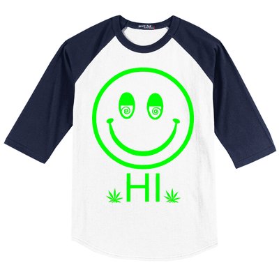 Hi Smiley Face Weed Baseball Sleeve Shirt