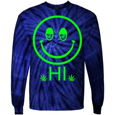 Hi Smiley Face Weed Tie-Dye Long Sleeve Shirt