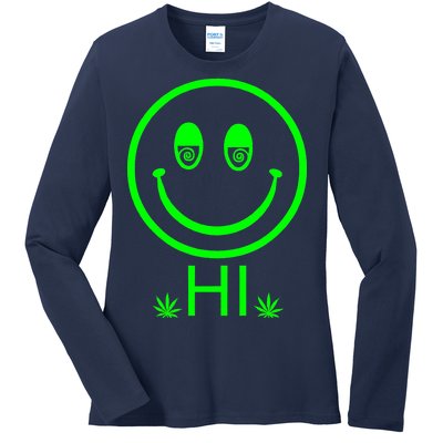 Hi Smiley Face Weed Ladies Long Sleeve Shirt