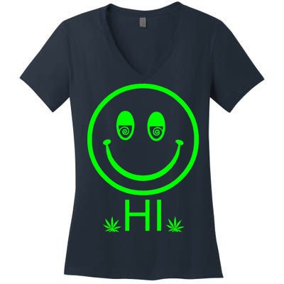 Hi Smiley Face Weed Women's V-Neck T-Shirt