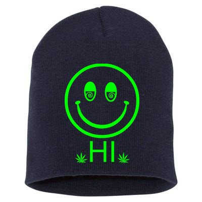 Hi Smiley Face Weed Short Acrylic Beanie