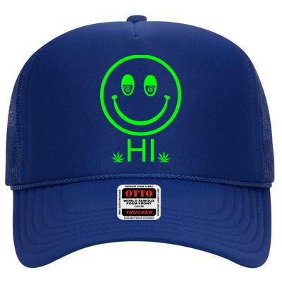 Hi Smiley Face Weed High Crown Mesh Back Trucker Hat