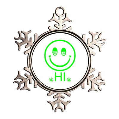 Hi Smiley Face Weed Metallic Star Ornament