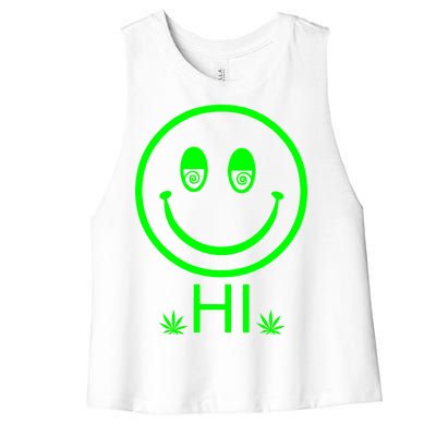 Hi Smiley Face Weed Women's Racerback Cropped Tank