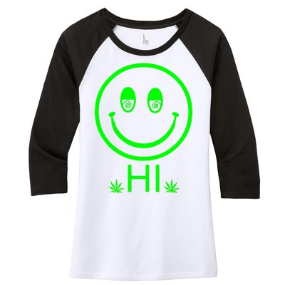 Hi Smiley Face Weed Women's Tri-Blend 3/4-Sleeve Raglan Shirt