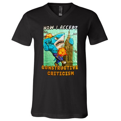 How I Accept Constructive Criticism Auntie Shark V-Neck T-Shirt