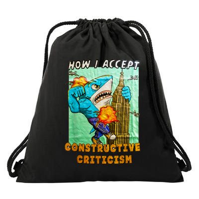 How I Accept Constructive Criticism Auntie Shark Drawstring Bag