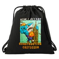 How I Accept Constructive Criticism Auntie Shark Drawstring Bag