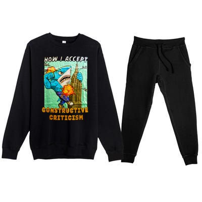 How I Accept Constructive Criticism Auntie Shark Premium Crewneck Sweatsuit Set