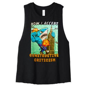 How I Accept Constructive Criticism Auntie Shark Women's Racerback Cropped Tank