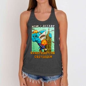 How I Accept Constructive Criticism Auntie Shark Women's Knotted Racerback Tank