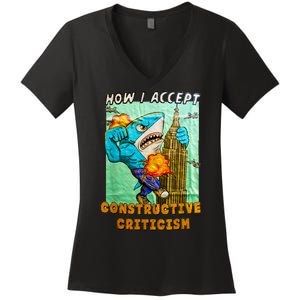 How I Accept Constructive Criticism Auntie Shark Women's V-Neck T-Shirt