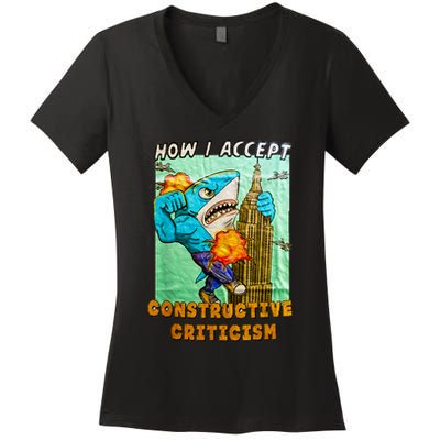 How I Accept Constructive Criticism Auntie Shark Women's V-Neck T-Shirt