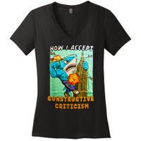 How I Accept Constructive Criticism Auntie Shark Women's V-Neck T-Shirt