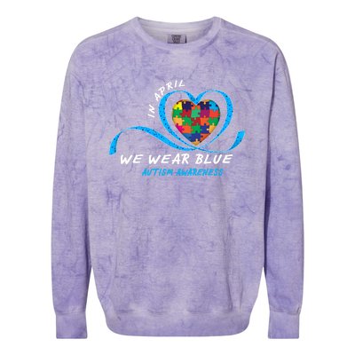 Heart In April We Wear Blue Love Hope Faith Autism Awareness Colorblast Crewneck Sweatshirt