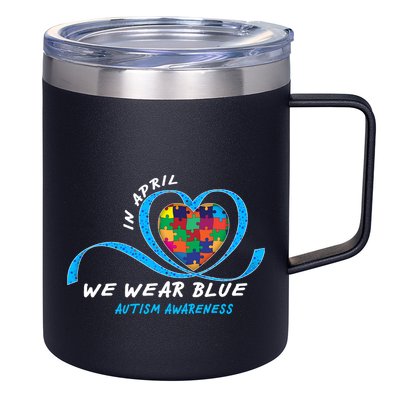 Heart In April We Wear Blue Love Hope Faith Autism Awareness 12oz Stainless Steel Coffee Mug